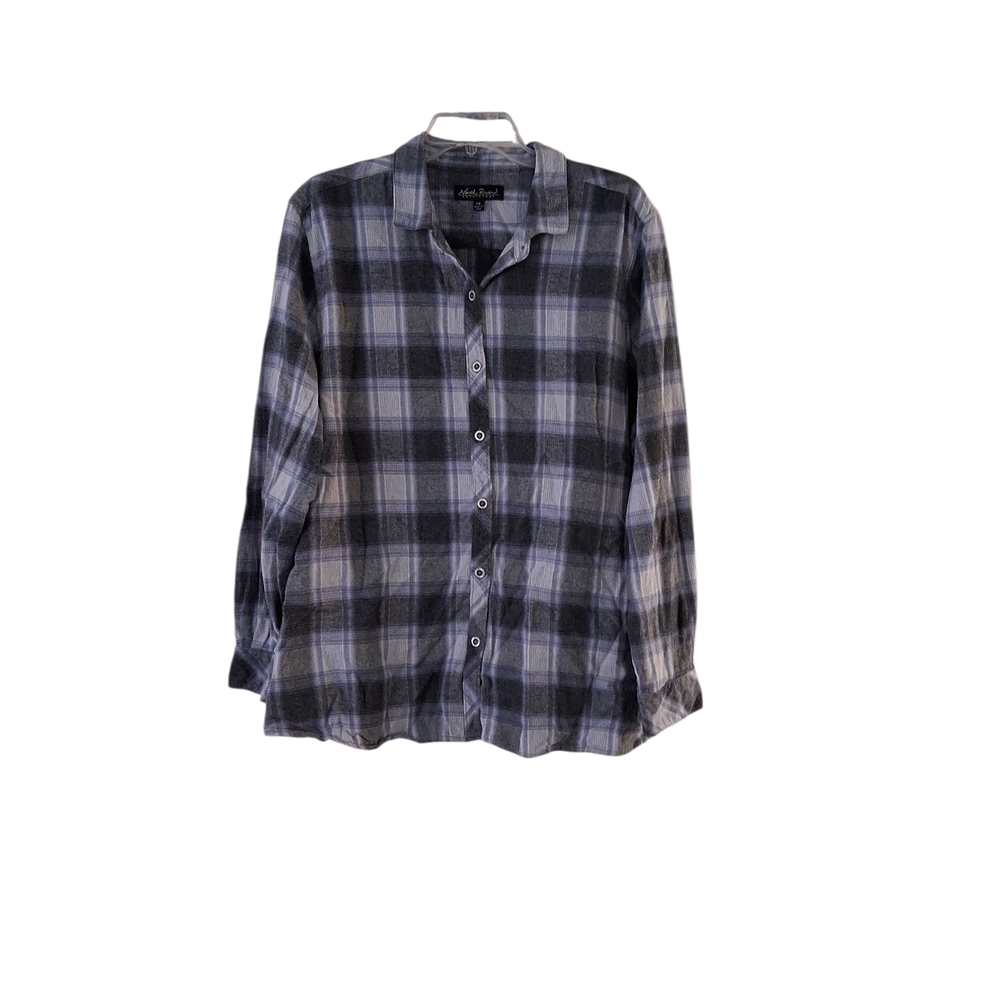 Plaid Button-Down Gray/blue Shirt in Gray by North River 2X